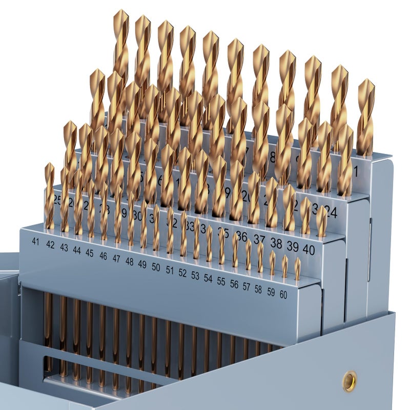 MACXCOIP Cobalt Number Size Drill Bit Set  60Pcs M35 High Speed Steel Jobber Length Drill Bit Kit for Hardened Metal  Stainless Steel  Cast Iron  Wood and Plastic  with Index Storage Case  #1-60 - Image 1